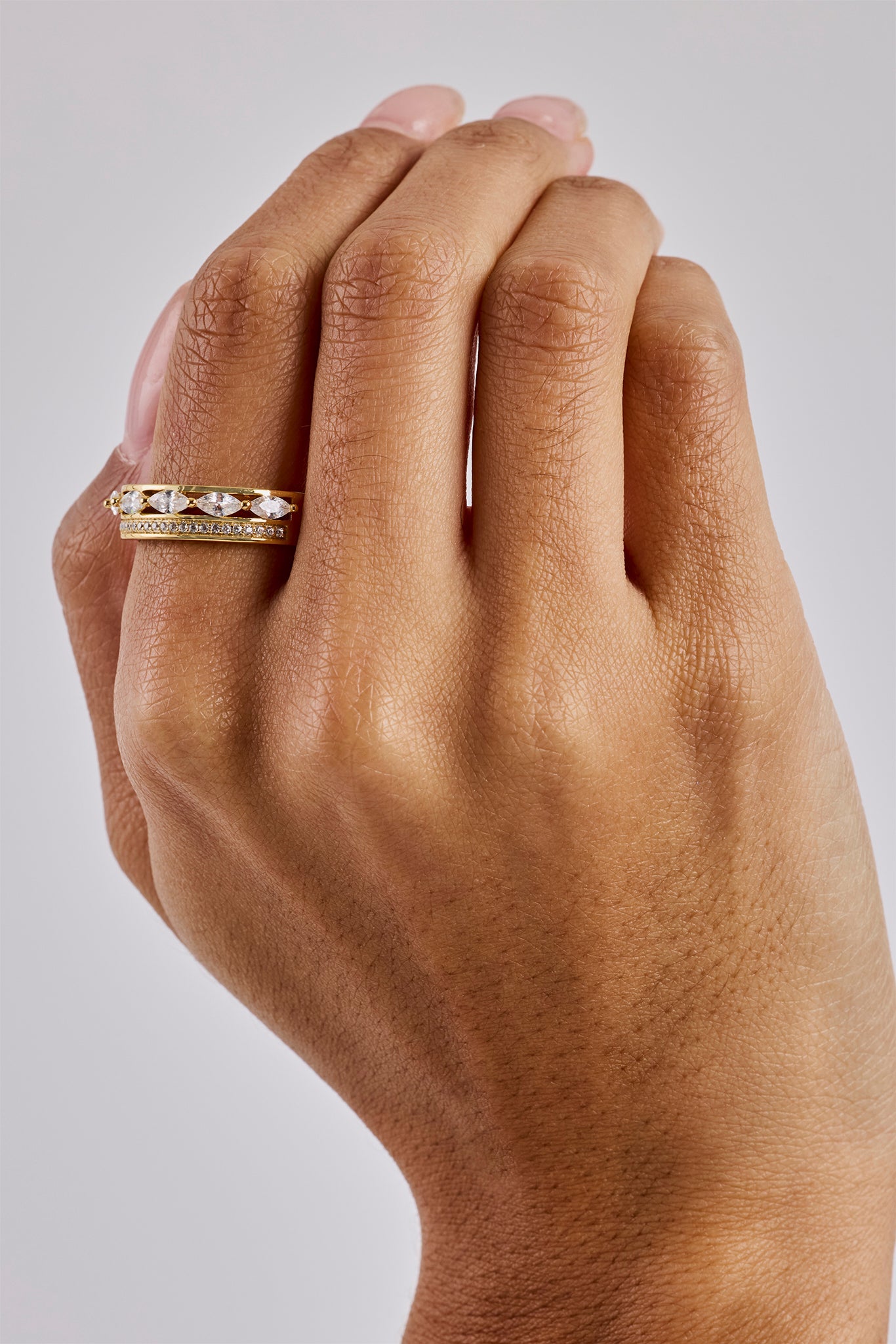 Triple Row Mixed Ring - 5mm - Gold